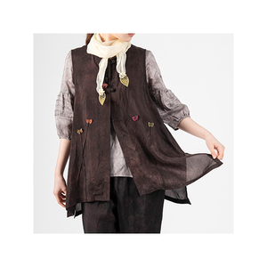 [Sum & Sim] Xuất Khẩu Cung cấp eo Sheer áo phụ nữ bán buôn chứng nhận Giá in bướm Rayon vest (màu xanh, nâu, Cầu vồng) - Product Image 1