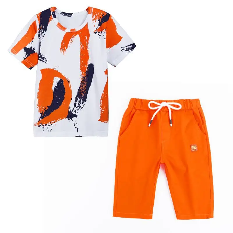 Conjunto de verano para niños, traje de dos piezas de manga corta, ropa grande para niños, venta al por mayor