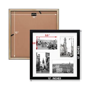 12x12 черная деревянная рамка с белым ковриком-отображает четыре фотографии 4x6-квадратная рамка для коллажа