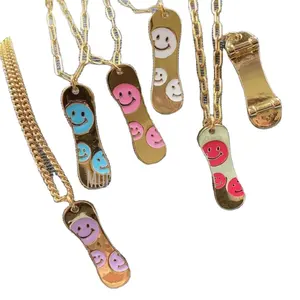 NM40330 Copper Jewelry Multi Color Enamel Smile Smiley Face Scooter Pendant Gold Plated Necklace Special Gifts For Friends