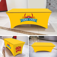 Housse de table ajustée en polyester imprimée par transfert thermique, personnalisée, 6 pieds x 8 pieds, imperméable, résistante au soleil, anti-plis, écologique, pour la publicité