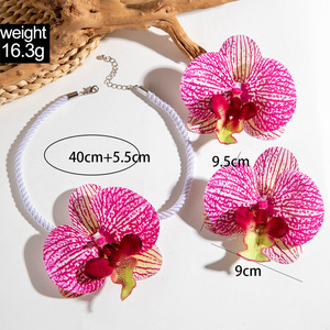 Exagerar gran mariposa orquídea flores collar Stud pendiente conjunto Choke collares mujeres fiesta Bohemia playa joyería conjuntos regalo - Product Image 3