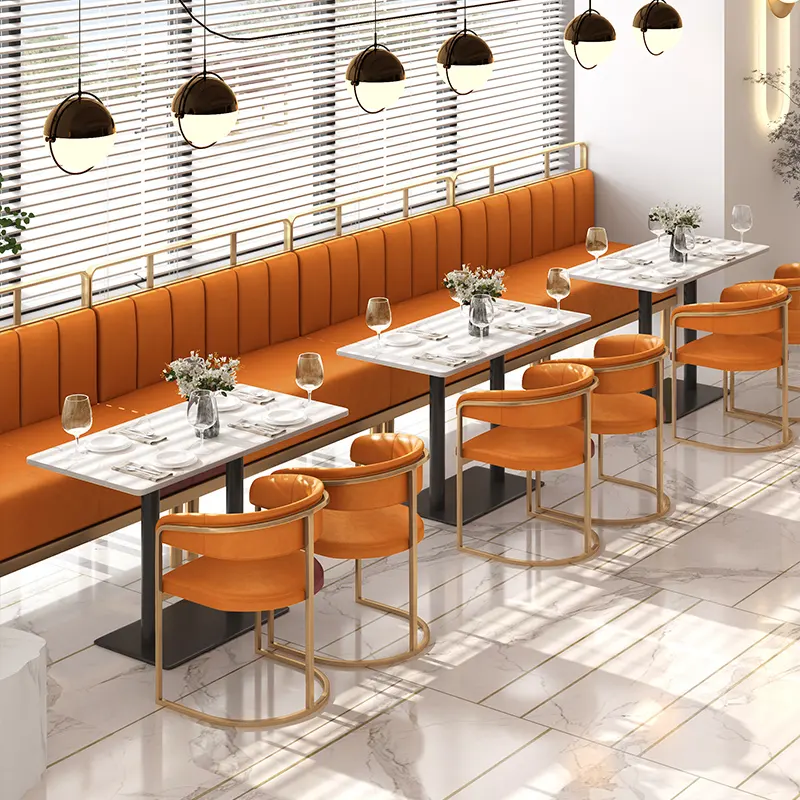 مطعم الأثاث البرتقال بوث أريكة طاولة طعام و المعادن كرسي ل برغر سلطة متجر