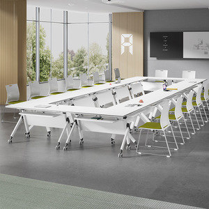 โต๊ะประชุมพับได้ทรงสี่เหลี่ยมผืนผ้า โต๊ะสำนักงานแบบเคลื่อนย้ายได้พร้อมเก้าอี้ รุ่น I21 โครงโลหะเคลือบสีฝุ่น - Product Image 3