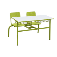 Ensemble de bureau et chaise double pour étudiants, structure en acier, bureau scolaire durable pour salle de classe