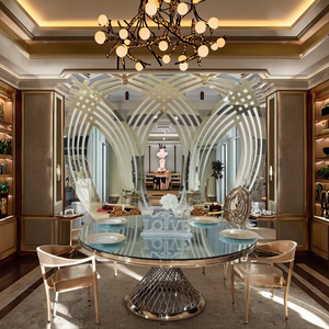 Mesa de comedor con marco circular plateado moderno con mesas redondas de red de acero inoxidable dorado para bodas, hoteles, ocasiones, muebles de metal - Product Image 3