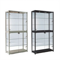 Meuble à chaussures autoportant en verre trempé avec cadre argenté, vitrine de salon avec portes en verre, éclairage LED, écologique