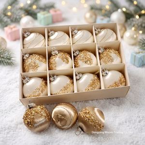 Ensemble d'ornements de Noël de style coréen de luxe, boules à paillettes perlées, boîte cadeau, fabrication artisanale, décoration suspendue pour arbre de Noël - Product Image 4