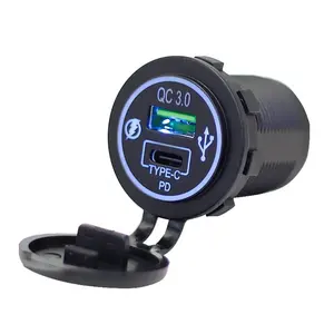 Presa auto con cavo USB caricabatterie PD + QC Tri-colore LED adattatore di alimentazione per moto auto