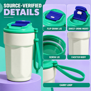 450ml Faceted Stainless Steel <b>Travel</b> Coffee <b>Cup</b> with Flip Drink Lid and Carry Loop Custom Logo OEM ODM - Product Image 3