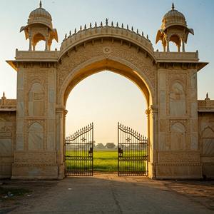 Porte cintrée sculptée à la main en marbre blanc de style ferme avec deux tours Chhatri pour les entrées d'hôpitaux industriels - Product Image 4