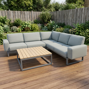 Conjunto de Sofá Seccional Moderno en Forma de L con Cojines de Tela y Patas de Metal para Sala de Estar o Exterior - Product Image 5