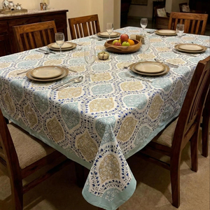 Ethnic Cotton <b>Tablecloth</b> Blue Beige Dining Table Cover Printed Table Linen Kitchen Decor <b>Washable</b> Table Cover - Product Image 2