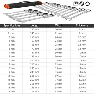 Jeu de clés à <span class=keywords><strong>cliquet</strong></span> métriques en alliage 17 pièces le plus vendu pour réparations de machines, boîte à outils durable avec douilles à dégagement rapide - Product Image 6