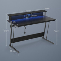 Escritorio de Juegos Moderno con Luces LED y Tomas de Corriente, Mesa para Computadora para 2 Monitores, 60 x 120 x 76 cm, para Oficina en Casa