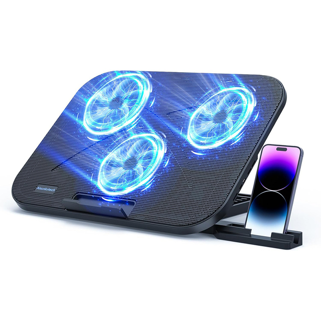 ABS Air-Cooled Laptop Cooling Pad 3 Fans 12-17 Inch Laptops Height Adjustable Cooling Stand 2 USB Port Phone Holder