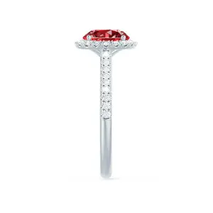 Perhiasan MEDBOO Cincin Halo Bulat 1,45 Ct Cincin Rubi Buatan Lab 18K Emas Murni Cincin Pertunangan Pernikahan Wanita Batu Permata