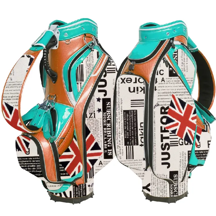 Promozionale Inghilterra bandiera stampa personalizzata golf pro carrello borse impermeabile cuoio DELL'UNITÀ di elaborazione Carry golf personale bag