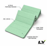Tapis de yoga portable pliable en 4 parties en TPE, grand format 185x80cm, tapis d'exercice épais antidérapant avec lignes de pose pour le yoga à domicile et en extérieur