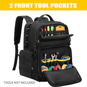 Zaino portautensili con fondo resistente e tasca per attrezzi, borsa portautensili robusta con tasche multiple e scomparto per <span class=keywords><strong>laptop</strong></span>, nero - Product Image 1