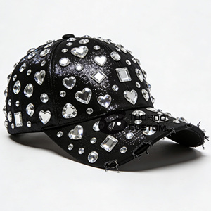 Gorra de Béisbol Retro Americana Vintage, Impermeable, de Sarga, con Efecto Desgastado, Pedrería y Logotipo Personalizado en el Panel Frontal Sublimado - Product Image 1