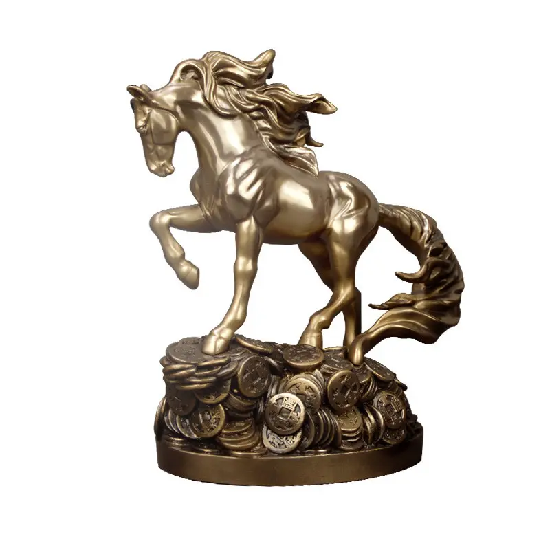Custom poly resin crafts copper veneer single horse Statue Feng Shui gifts indoor and outdoor decoration exhibits