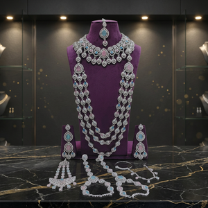 Elegant High Quality silver Plated Bridal Engagement Wedding Anniversary Party Gift Ethnic Fashion Rhodium Plated Jewelry <b>Set</b> - Product Image 3