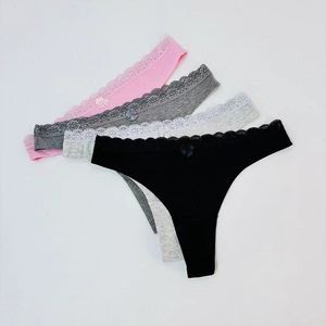 String en coton doux mélangé avec dentelle, taille basse, confortable, pour femmes - Product Image 2