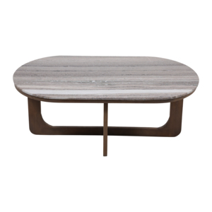 Tavolino da Caffè Minimalista Ovale con Piano in Marmo e Base in Legno, Arredamento per Soggiorno - Product Image 4