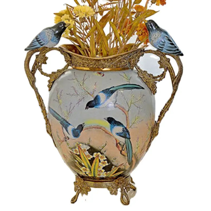 Pot de fleurs en céramique pour décoration intérieure, 1 pièce, effet laiton antique, vase de luxe en porcelaine, en bronze, vase en cuivre de chine et en cuivre
