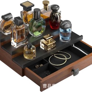 Wooden Multi Tier Perfume Display Rack <b>With</b> <b>Drawer</b> Jewelry Organizer Desktop Storage For Men And Women - Product Image 1