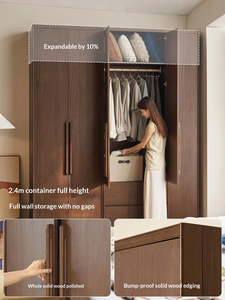 Armoire à portes battantes en bois de noyer foncé avec poignée longue en métal et tiroirs pour le rangement de la chambre - Product Image 2