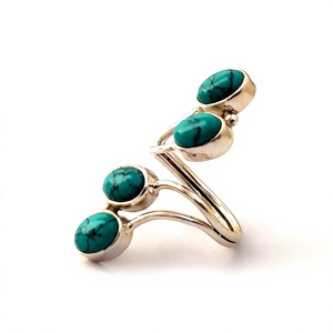 100% Handmade Adjustable 925 Sterling Silver <b>Turquoise</b> Gemstone <b>Ring</b> Jewelry Wholesaler 3 Stones Fine Bezel Set <b>Ring</b> - Product Image 3