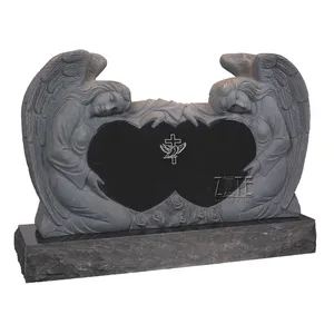 Carving stone tombstone marble religious double angel heart headstone monument