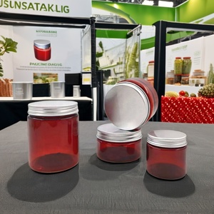 Pot en plastique pour crème visage, emballage cosmétique, côtés droits, vide, 250 ml, couvercle à vis en aluminium, pots ronds en PET marron pour <span class=keywords><strong>beurre</strong></span> corporel - Product Image 4