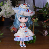 Ensemble de tenue pour poupée BJD Blyth ICY DBS 1 6, comprenant une robe bleue, blanche et rouge avec nœud et un chapeau, DIY pour poupées de mode Azone OB24