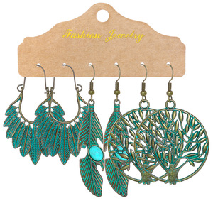 Fashion Jewelry Bohemian <b>Drop</b> Earrings Alloy Plant Design Women's Dangle Earrings Set Antique <b>Bronze</b> Plated - Product Image 3