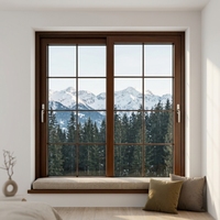 Ventanas Corredizas de Aleación de Aluminio con Núcleo de Madera y Alto Valor R, con Mosquitera Plegable y Cortina Colgante para Cocina, Apartamento y Escalera