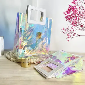 Fabricante personalizado gelatina iridiscente impermeable claro playa bolso láser holográfico bolsas de regalo grande transparente PVC bolsa de mano