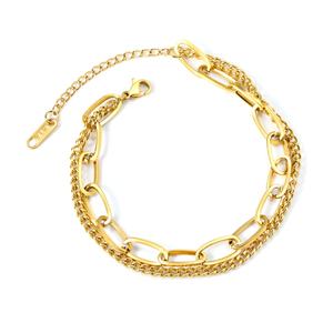 Bracelet cubain double couche en acier inoxydable pour femme, style hip-hop, tendance et personnalisé, en acier titane, vente en gros - Product Image 1