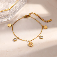 Bracelet hypoallergénique étanche plaqué or 18 carats avec breloques multiples et pendentif cœur en zircon délicat pour femme – Idéal comme cadeau