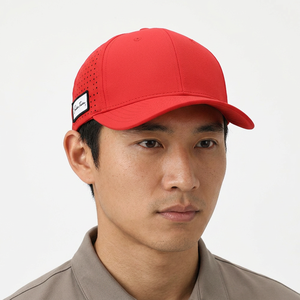 Gorras de Béisbol Deportivas Personalizadas Unisex de 5 Paneles, Estructuradas, Rojas, de Poliéster Impermeable, con Agujeros y Parches, Bordado 3D para Cuatro Estaciones - Product Image 1
