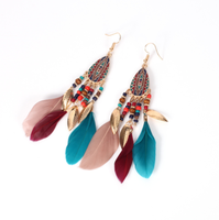 Grosir grosir grosir buatan tangan Bohemian Boho anting-anting mode halus menjuntai jatuh bulu asli rumbai panjang untuk wanita