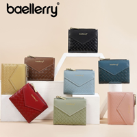 Baellerry dompet pendek wanita, versi Korea ritsleting merah tas kartu dompet koin
