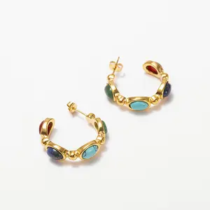 Fashion jewelry earrings 18K Gold plated handmade beads earrings women stainless steel earrings