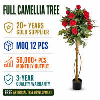 Arbre de Camélia Artificiel, Plante Fleurie Rouge Artificielle, Tronc Naturel, Décoration pour Hall d'Hôtel, Bureau, Mariage, Projet de Vente en Gros