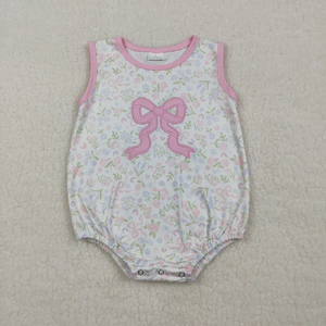 Combinaison sans manches pour bébés filles, avec broderie, nœud et motif floral - Product Image 1