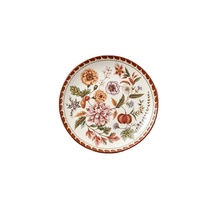 Ensemble de vaisselle en céramique à motif de fruits, 4 pièces, avec bordure rouge-brun, compatible micro-ondes et réutilisable, décoration de table pour la maison