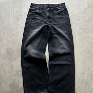 Đau Khổ Tùy chỉnh cao Eo Nút đóng cửa cổ điển rửa Baggy Jeans của nam giới tách denim ngăn xếp loe jeans unisex - Product Image 4