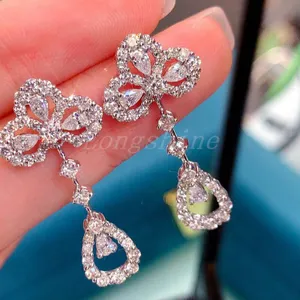 2021 Luxury Water Drop Diamond Fan SHape New Design 18K Diamond Earring